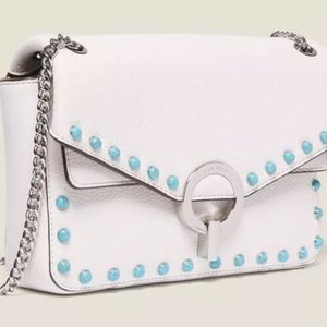 Sandro Yza Bag - white leather turquoise beads NWT